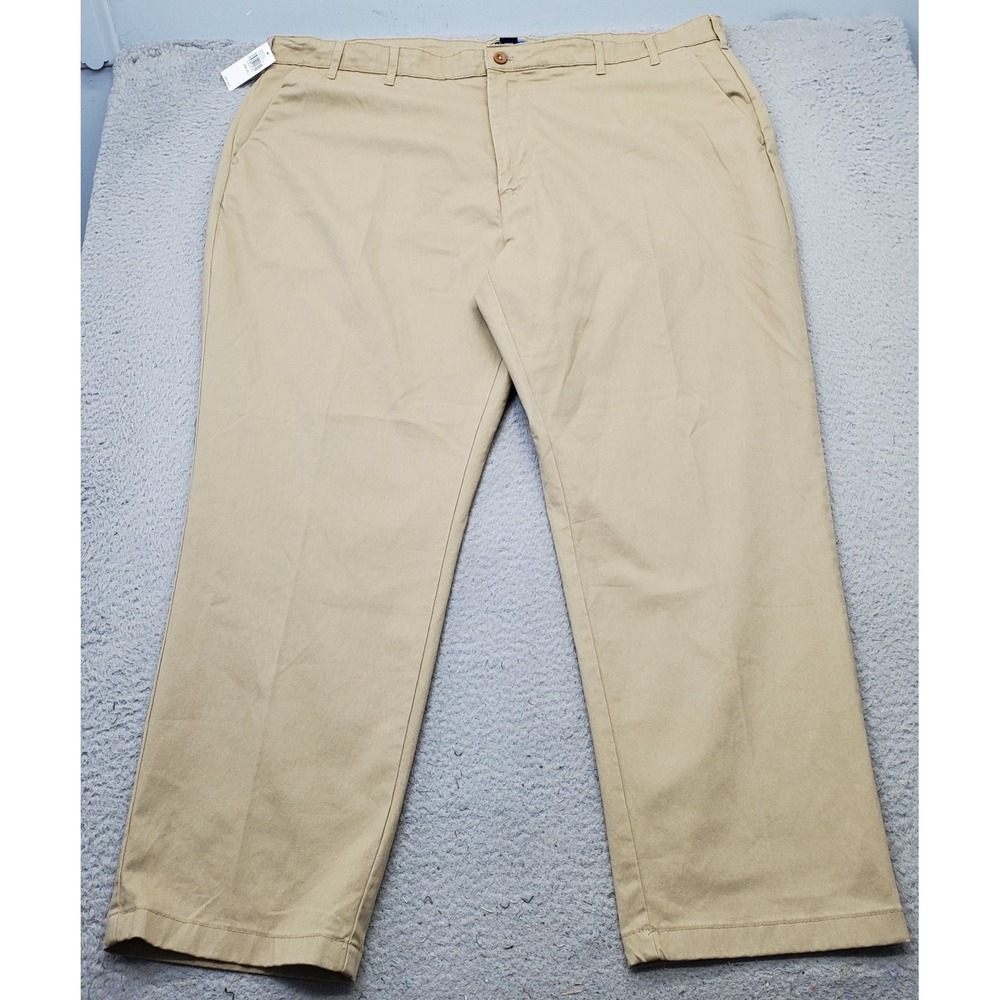 IZOD Chino Pants Mens 50x32 Tan Performance Stretch Non-Iron Straight Flat Front